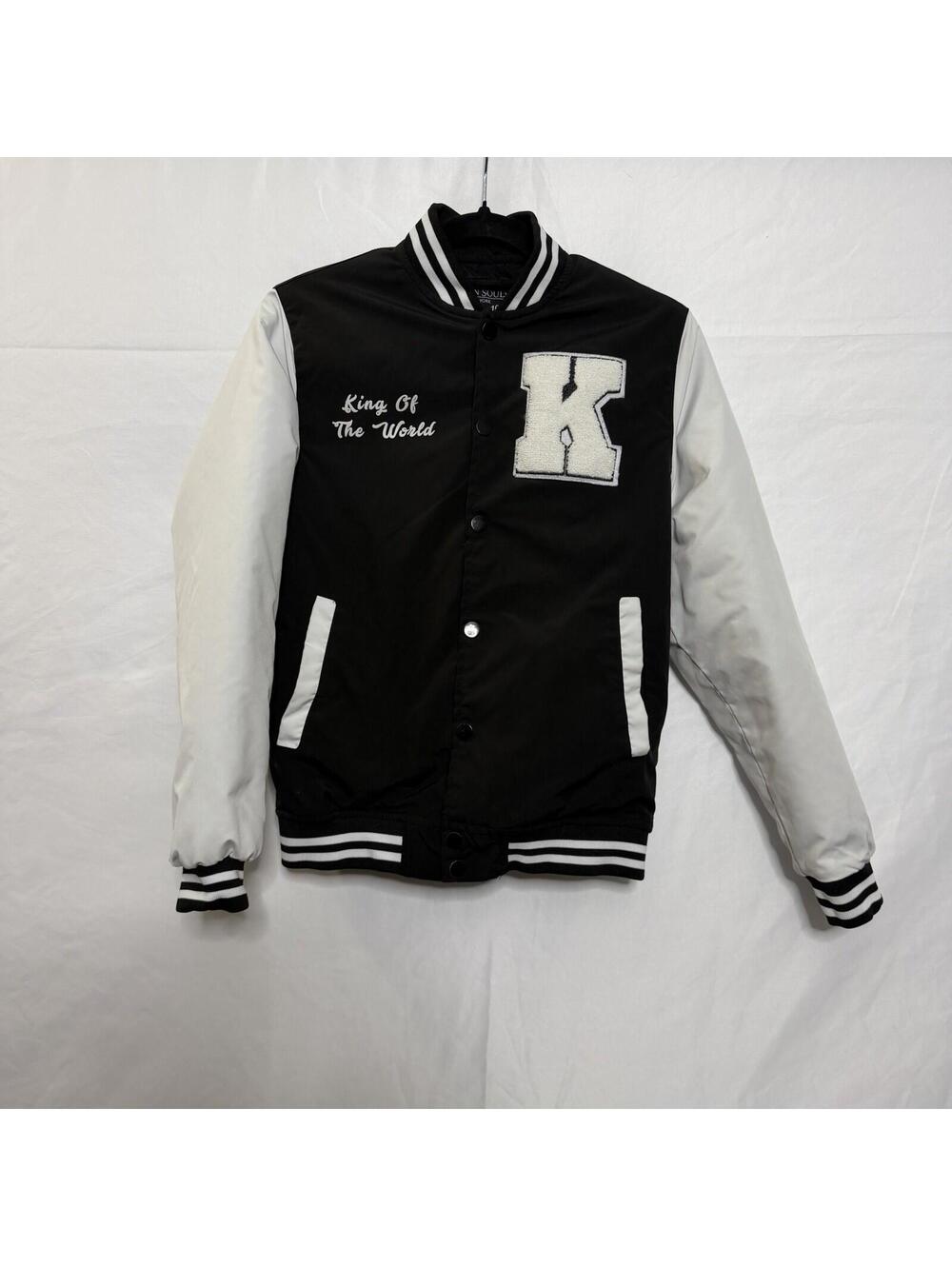 Seven Souls New York Kids Varsity Jacket Black White Chenille K Patch 10/12